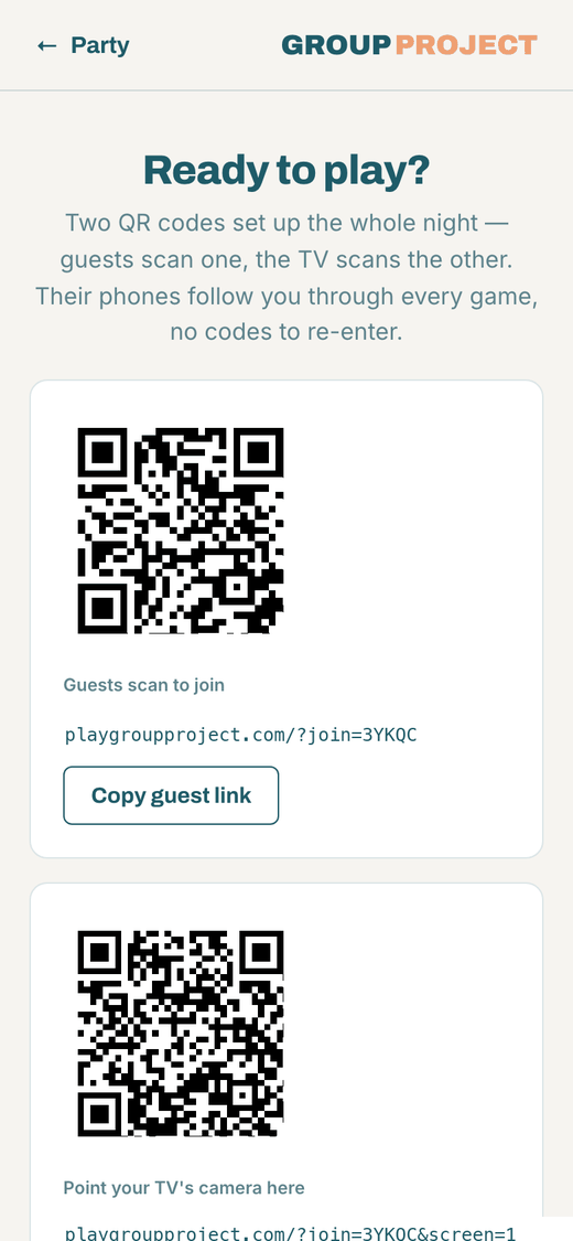 Join screen with a QR code guests scan